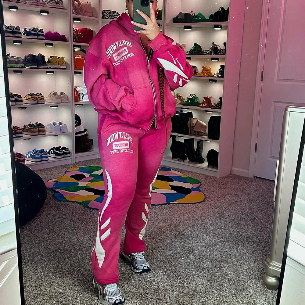 Two Piece Tracksuit Sweatsuits Custom Embroidery Logo Patched Men Sunfaded Vintage Washed Hoodies Sweatpants Sets