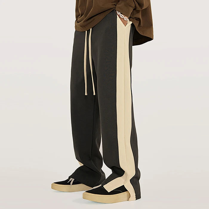 Professional Customized Oversized Blank Sweatpants Men Split Side Bottom Color Block Straight Leg Sweatpants