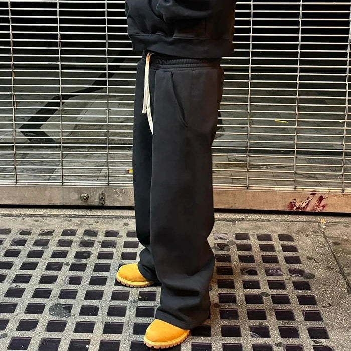 Custom Heavyweight 500 GSM Cotton Fleece Track Flared Jogger Men Print Logo Wide Straight Leg Baggy Sweatpants For Men