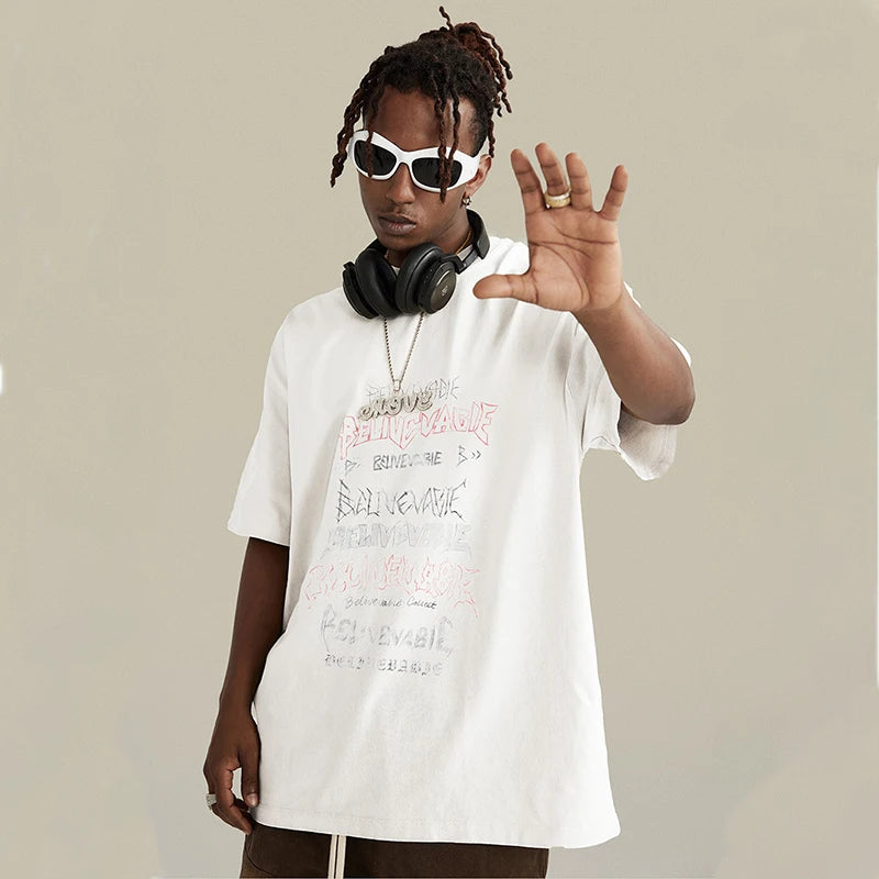 Manufacturer Spring And Summer Wash Printed Loose Short Sleeve T-shirt Streetwear Fashion Men T-shirt