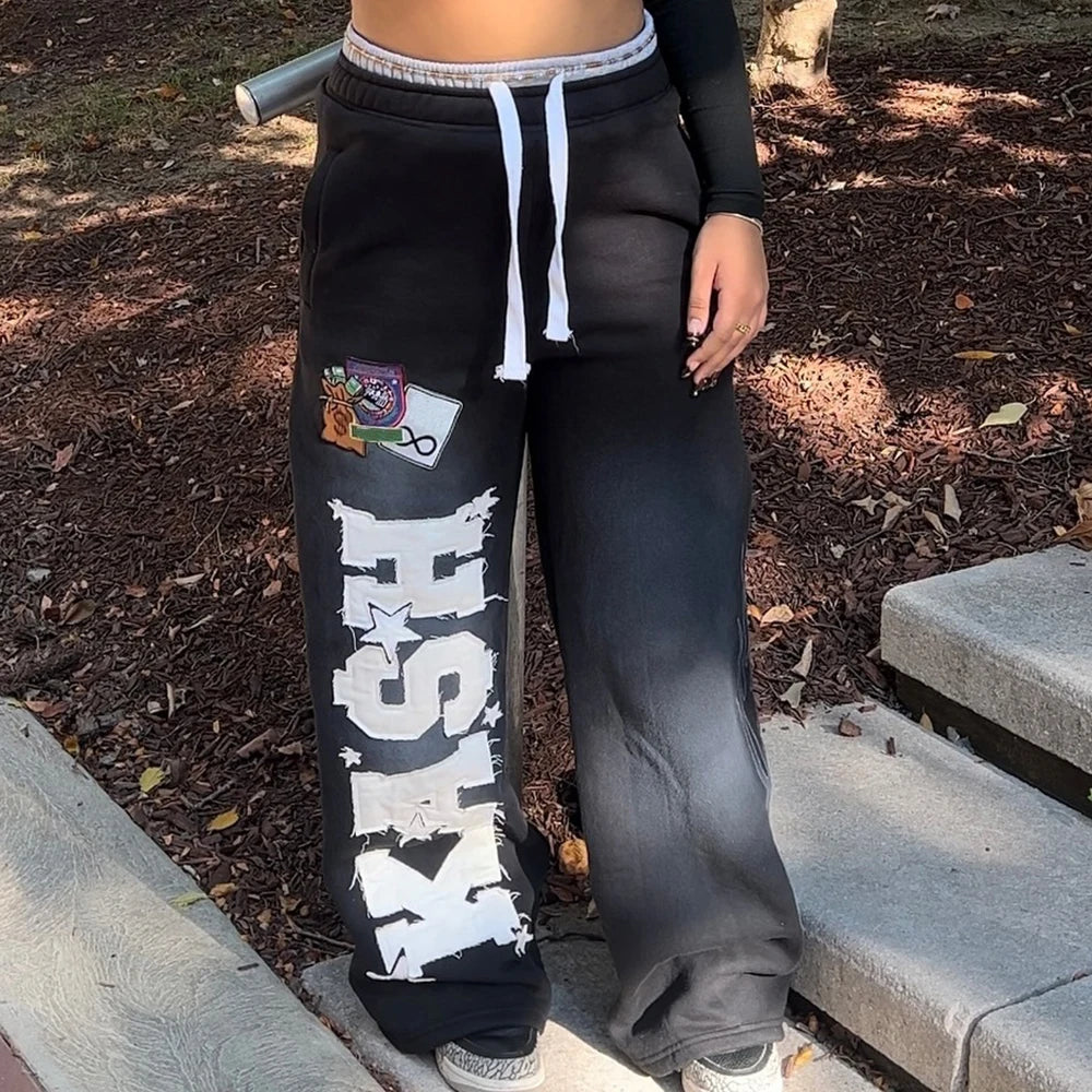 Sunfaded Vintage Washed Thick Cotton Jogger Pants Men Custom Embroidery Logo Patched Double Waisted Wide Leg Sweatpants