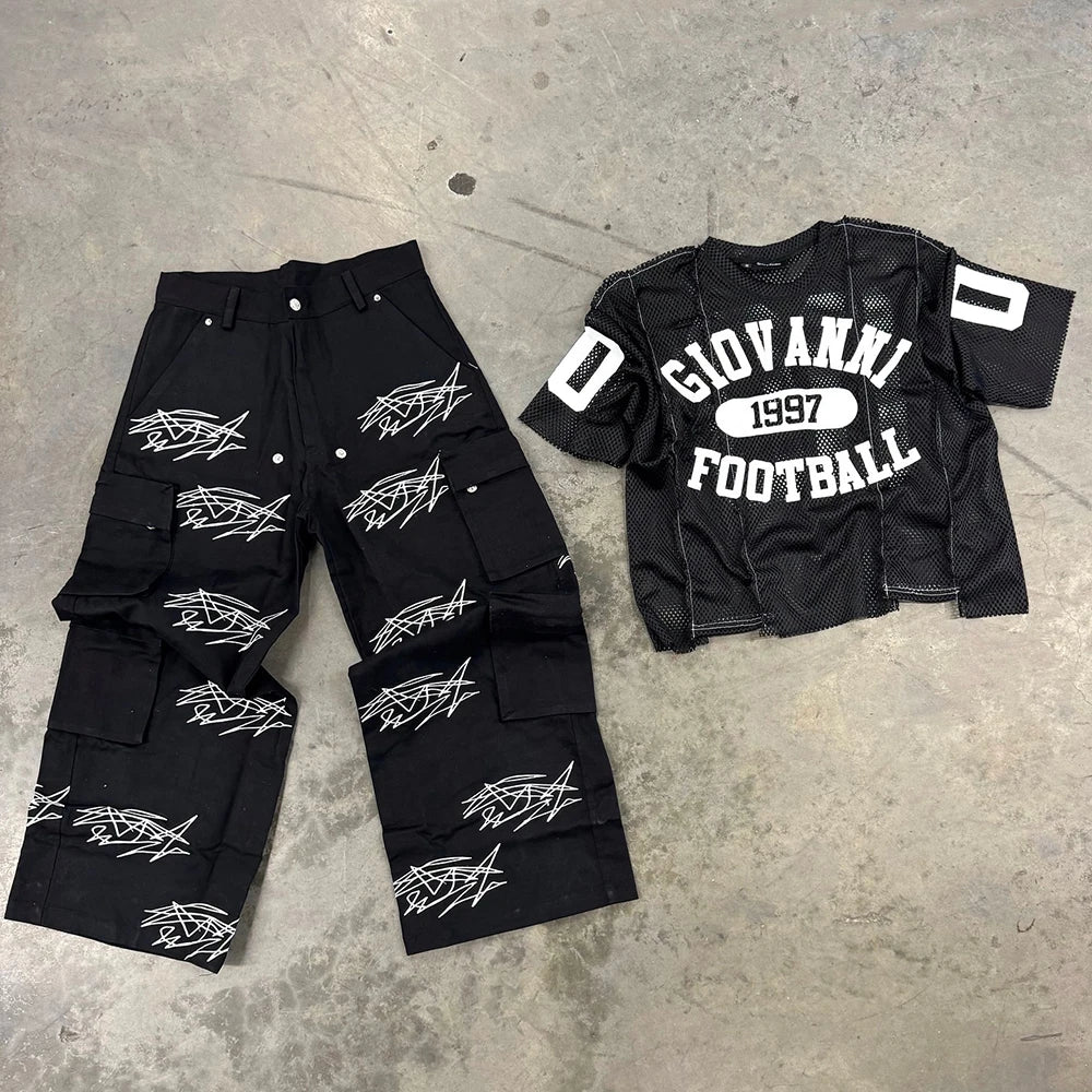 Custom Logo Printing Thick Cotton Work Pants Men Oversized Wide Leg Baggy Cargo Pants