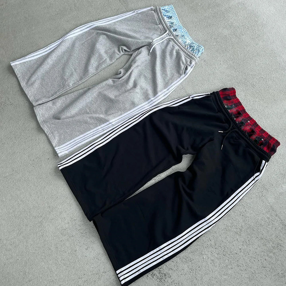 Custom High Quality Thick Cotton Wide Leg Sweatpants Side Striped Men Heavyweight Double Waist Sweatpants
