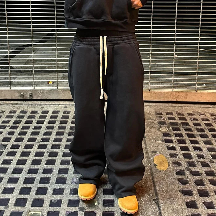 Custom Heavyweight 500 GSM Cotton Fleece Track Flared Jogger Men Print Logo Wide Straight Leg Baggy Sweatpants For Men