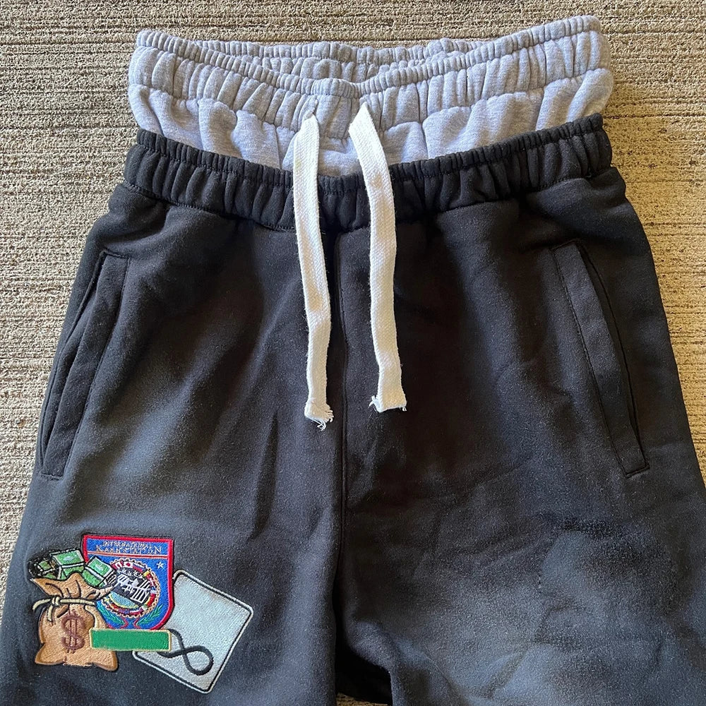 Sunfaded Vintage Washed Thick Cotton Jogger Pants Men Custom Embroidery Logo Patched Double Waisted Wide Leg Sweatpants