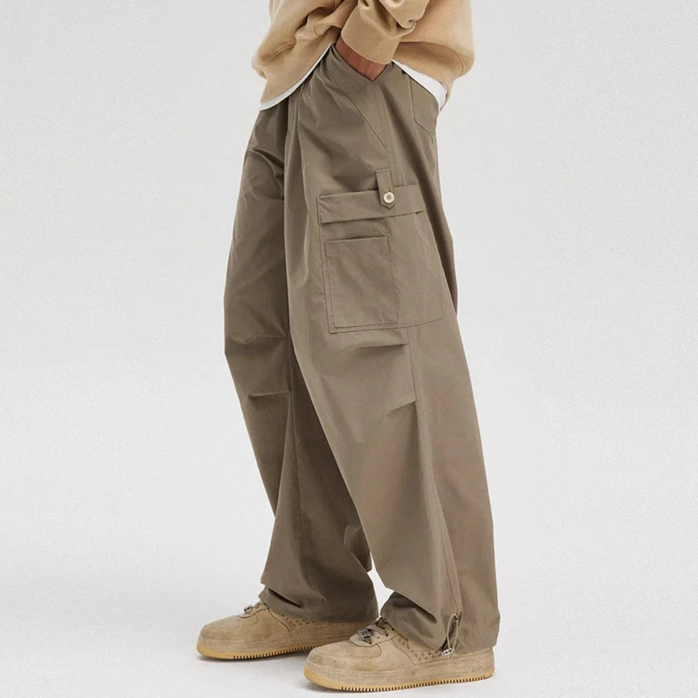 Solid Color 100% Cotton Wide Leg Track Work Pants Men Oversized Baggy Wide Leg Twill Cargo Pants