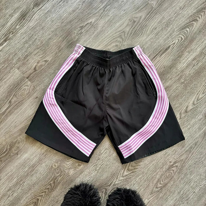 Elastic Waist Unisex Summer Streetwear Nylon Shorts Custom Striped Design Men Gym Shots