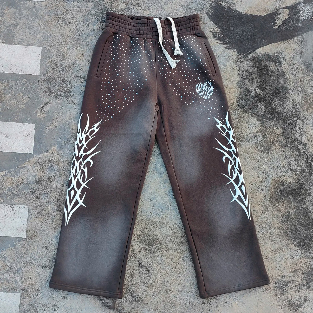 Heavyweight French Terry Vintage Washed Jogger Pants Men Custom Embroidery Logo Sunfaded Rhinestone Wide Leg Sweatpants
