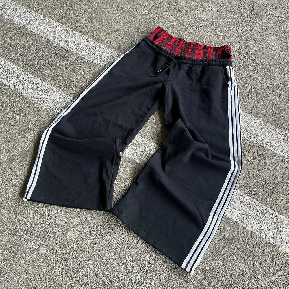 Custom High Quality Thick Cotton Wide Leg Sweatpants Side Striped Men Heavyweight Double Waist Sweatpants