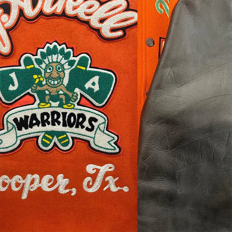 manufacture streetwear heavyweight contrast color embroidery letterman jacket mens custom sleeve leather varsity jacket