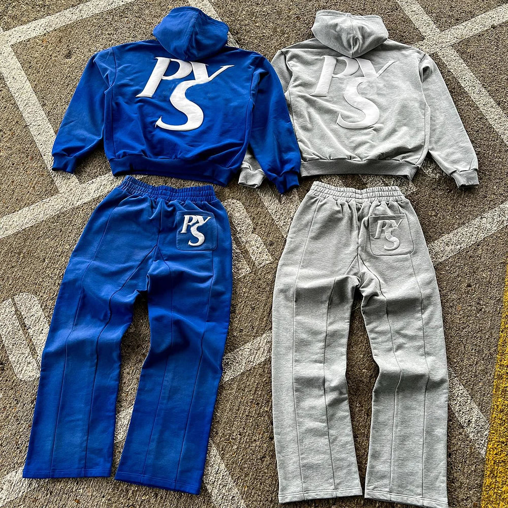 High Quality Custom Logo Vintage Hoodies Sweatpants Sets Dtg Print Two Piece Set Streetwear Men Tracksuit Sweatsuits
