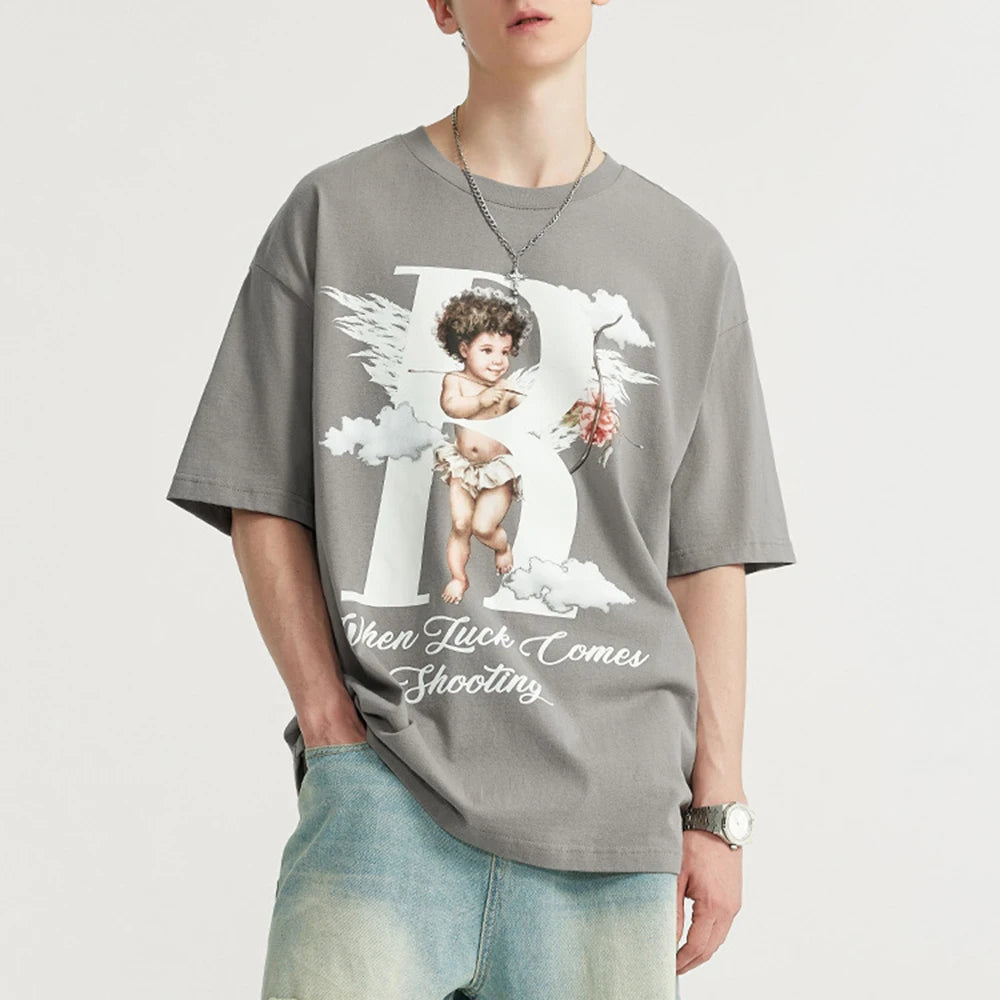 Summer Screen Print 200 Gsm Thick Cotton Oversized Unisex Tshirts Custom Luminous Printed Men Short Sleeve Boxy T Shirt