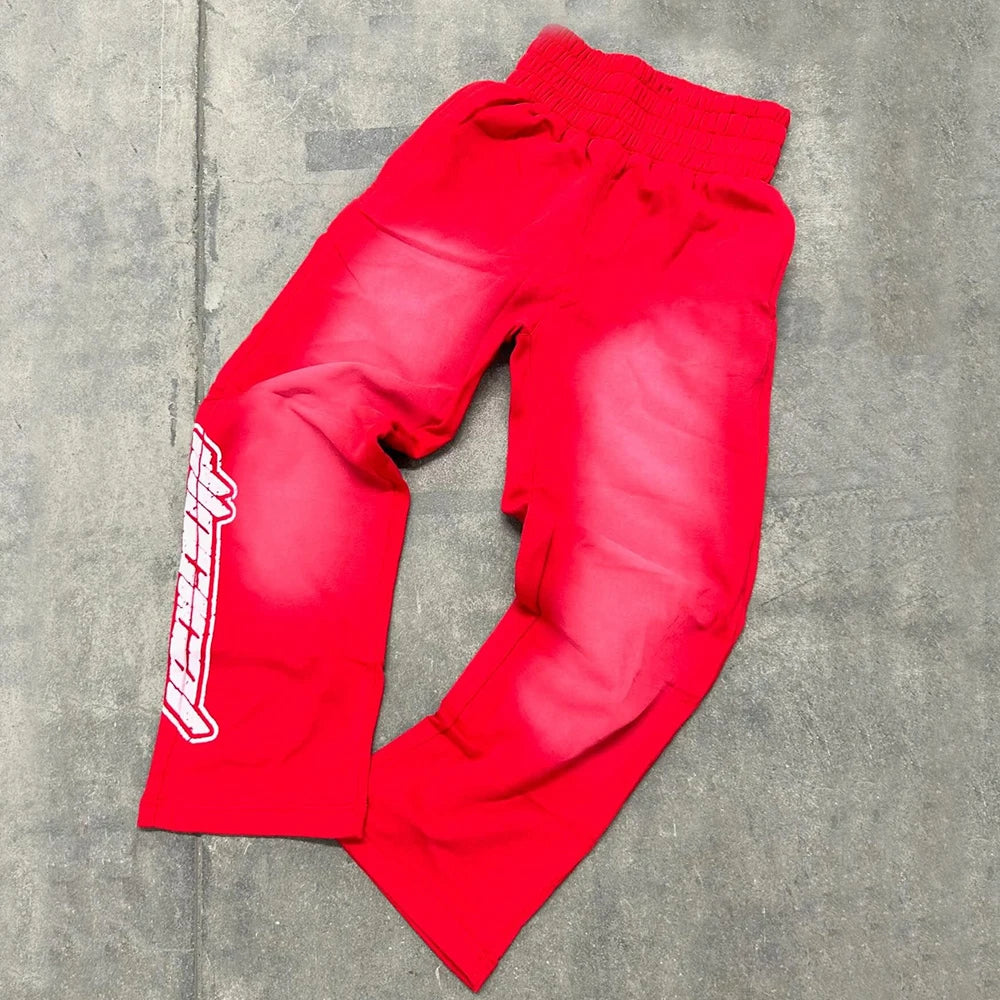 Screen Printing Logo Sweat Pants Men Custom Wide Waist Vintage Washed Straight Leg Sun Faded Sweatpants