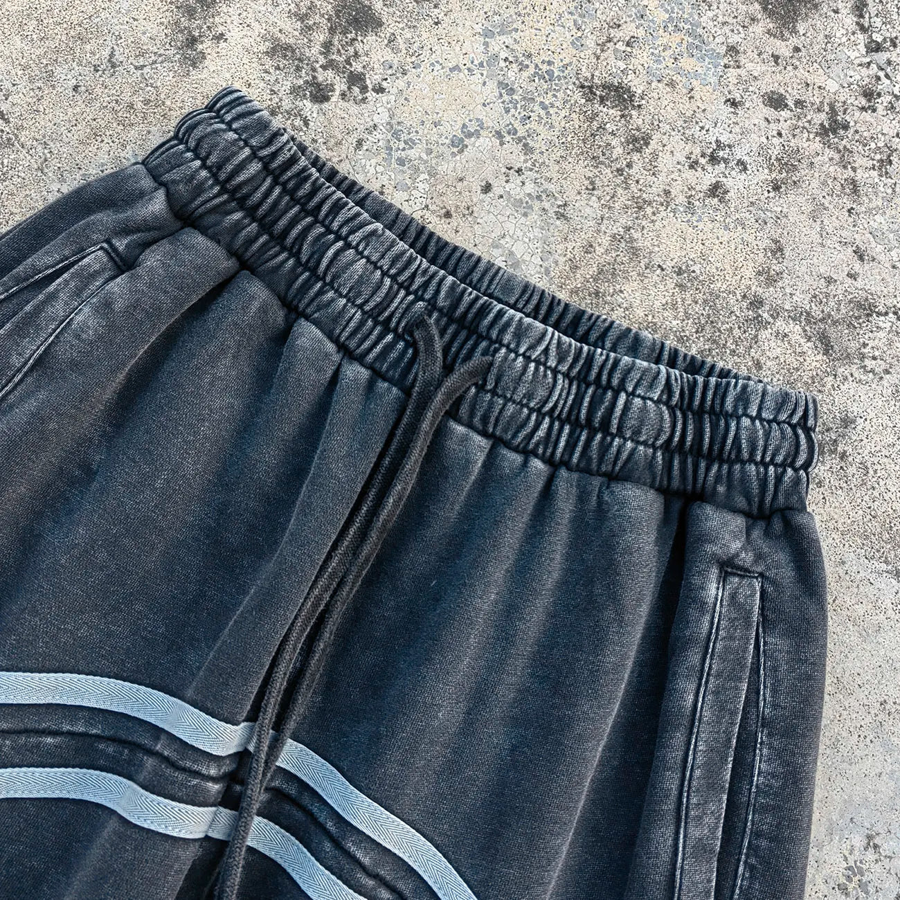 Acid Wash Streetwear Thick Cotton Sweatpants Custom Striped Design Men Zip up Wide Leg Heavyweight Vintage Sweatpants