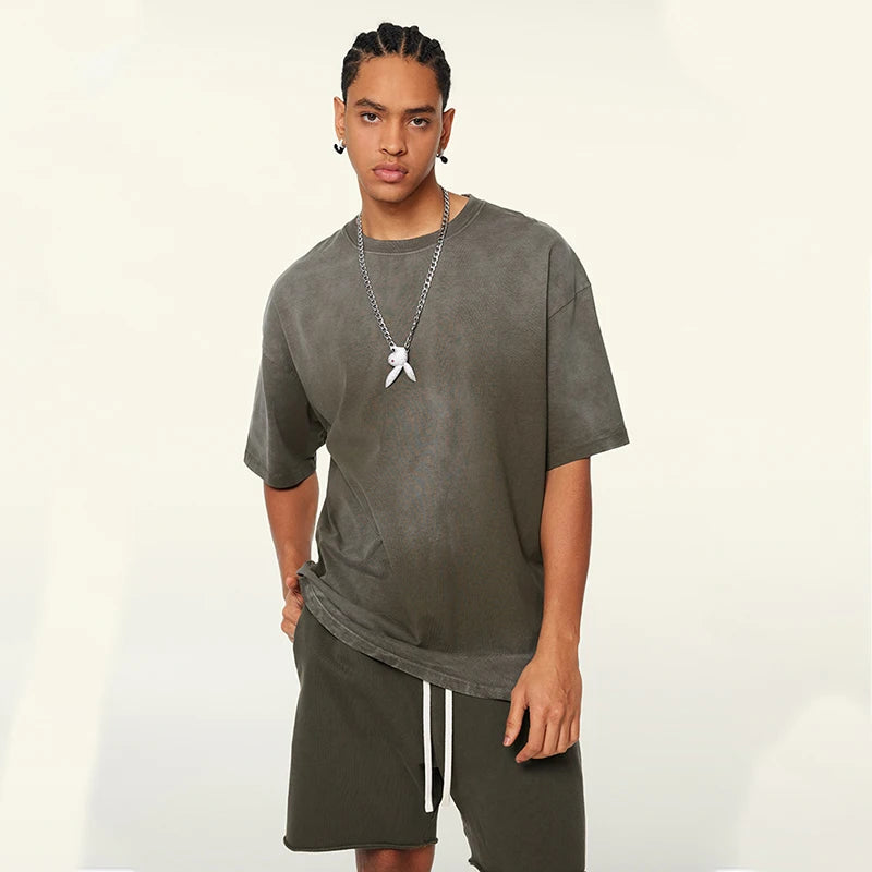Wholesale Unisex 100% Cotton Street Wear Cotton T Shirt Custom 270 Gsm Acid Wash Drop Shoulder Oversized Blank T Shirts