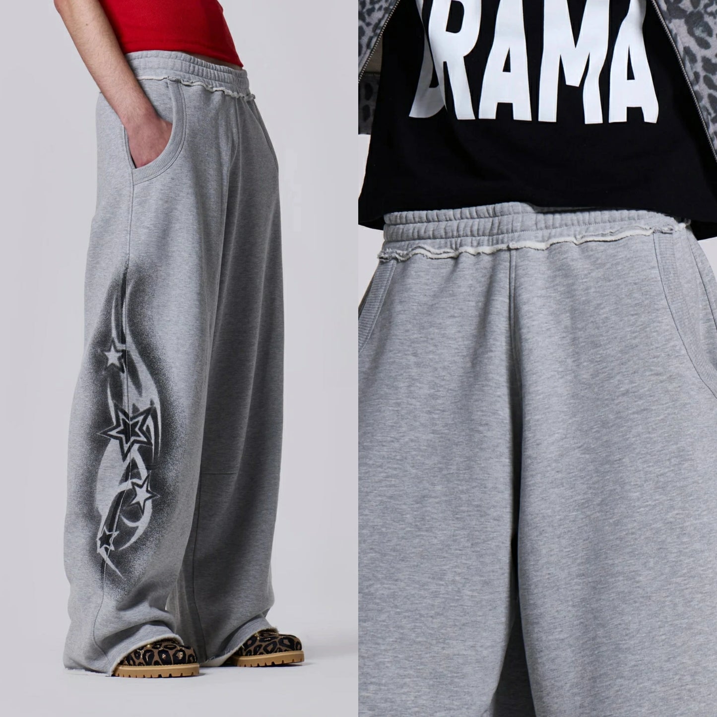 Oem Factory Customized Oversized Heavyweight Sweatpants Men Solid Color Raw Hem Elastic Waist Relaxed Jogger Sweatpants
