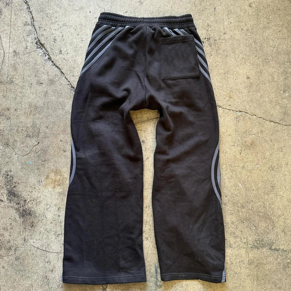 Streetwear Heavyweight Cotton Jogger Sweat Pants Custom Striped Side Men Wide Leg Baggy Sweatpants