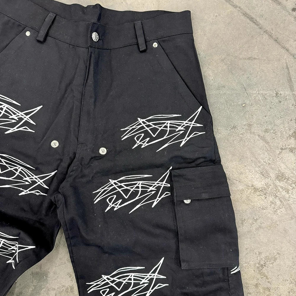 Custom Logo Printing Thick Cotton Work Pants Men Oversized Wide Leg Baggy Cargo Pants