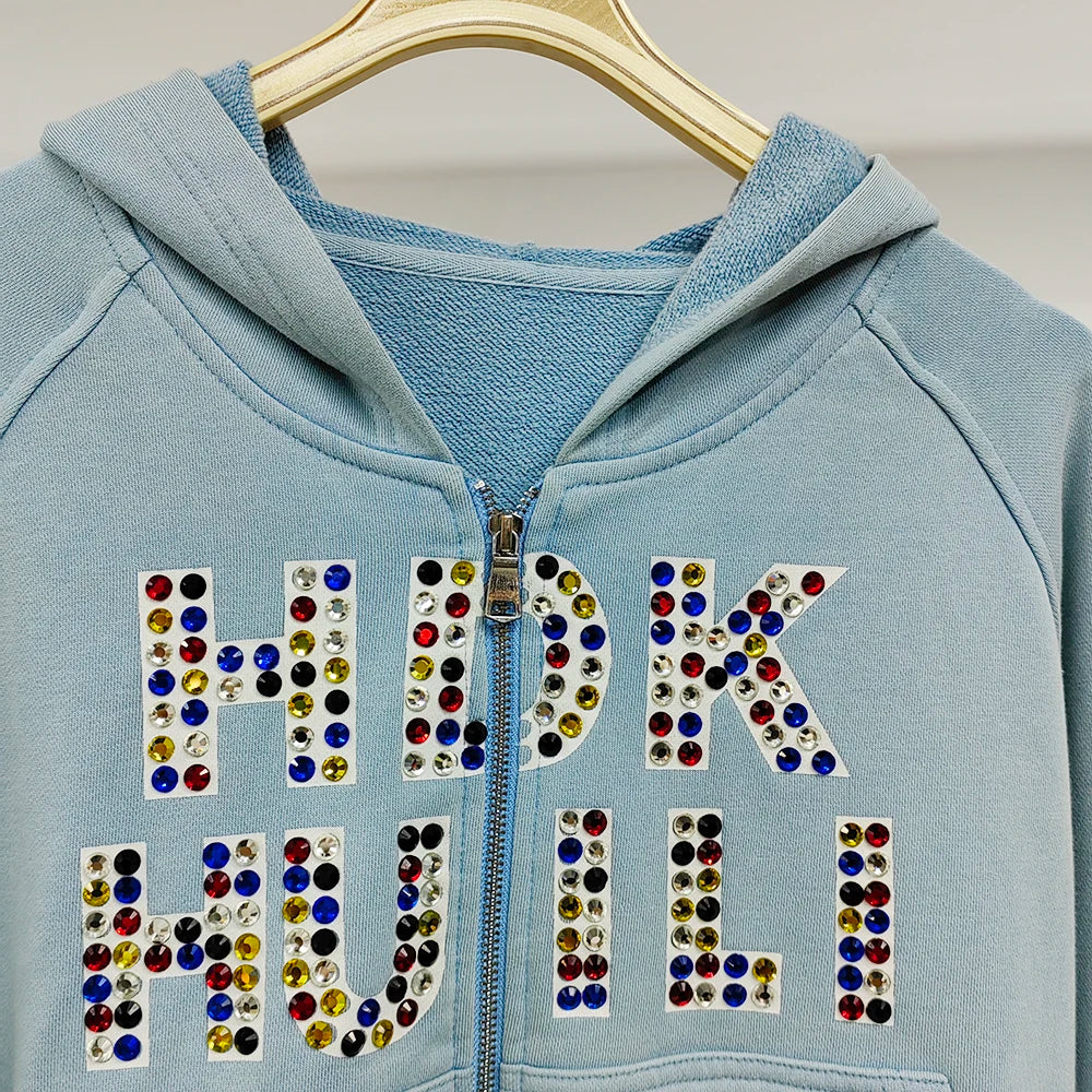 400 Gsm Heavyweight Cotton French Terry Hoodies Custom Logo Print Sunfaded Vintage Wash Men Zip Up Boxy Rhinestone Hoodie