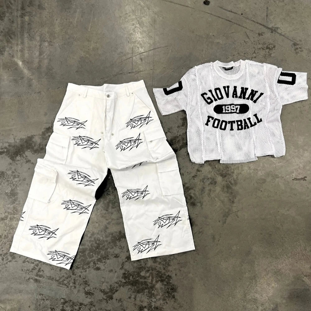 Custom Logo Printing Thick Cotton Work Pants Men Oversized Wide Leg Baggy Cargo Pants