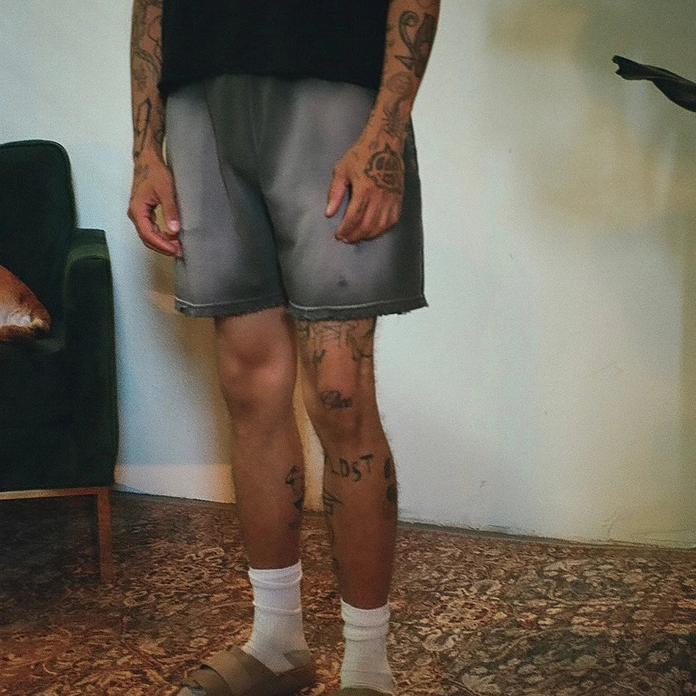 Heavyweight Cotton Streetwear Shorts Men Custom Vintage Washed Thick Cotton Sunfaded Sweat Shorts