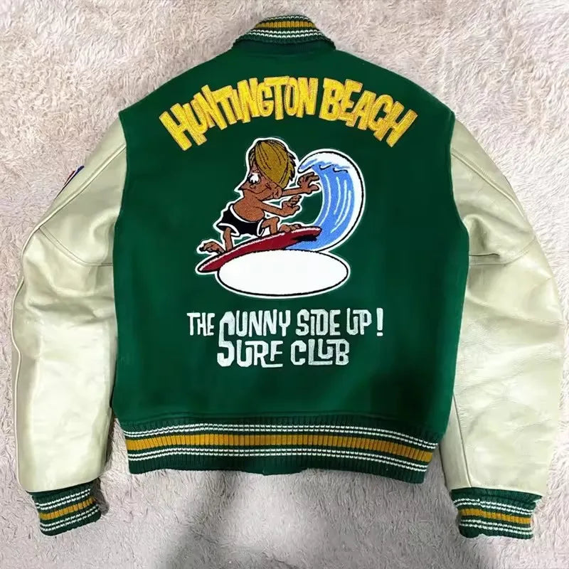 Woolen Leather Sleeve appliques Patchwork Varsity Men's Jacket Chenille Embroidery Badge Letterman Baseball Jacket Custom