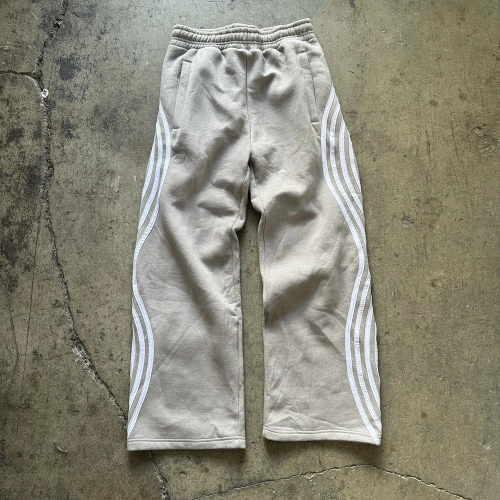 Streetwear Heavyweight Cotton Jogger Sweat Pants Custom Striped Side Men Wide Leg Baggy Sweatpants