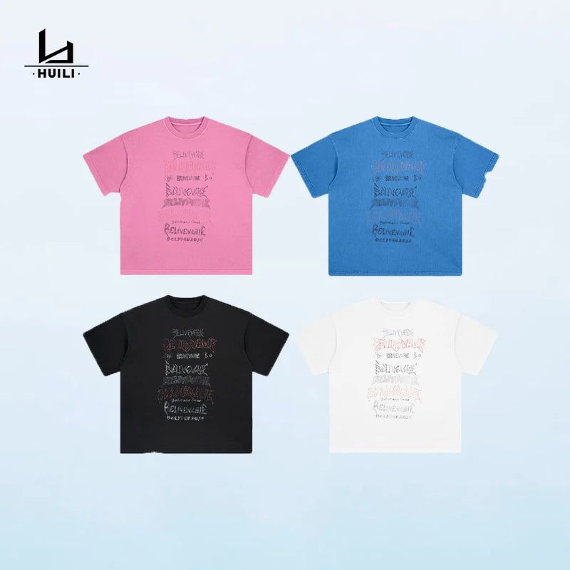 Manufacturer Spring And Summer Wash Printed Loose Short Sleeve T-shirt Streetwear Fashion Men T-shirt