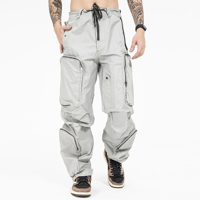 Hot Selling New Style Drawstring Waist Multi Pockets Y2K Pants Cargo Pants Men Big Zip Pocket Baggy Pants
