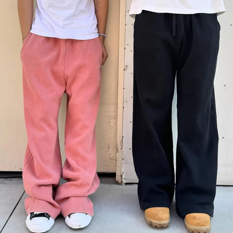 Heavyweight Cotton Jogger Pants Custom Contrast Stitching Men Adjustable Bottom Wide Leg Vintage Washed Sweatpants