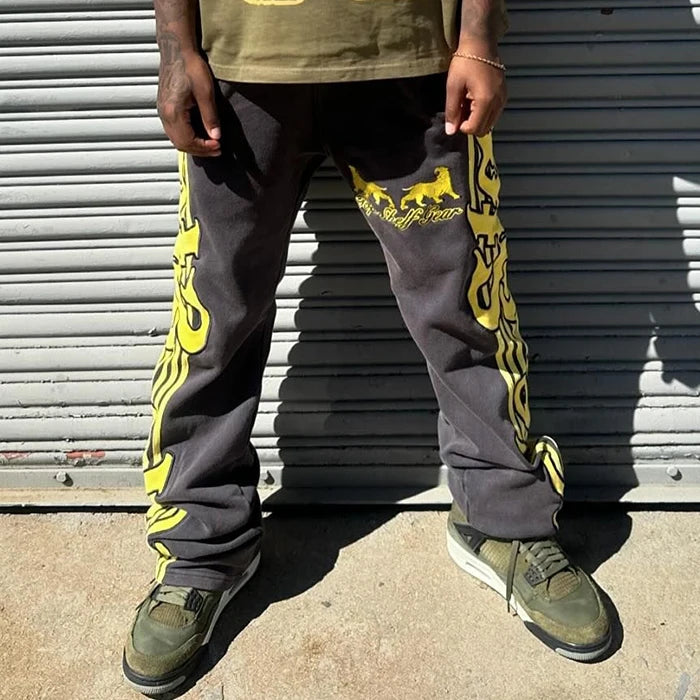 Huilin Heißer Verkauf Streetwear Jogginghose Individuelles Logo Druck Männer Gerade Bein Vintage Gewaschen Schwere Baumwolle Jogginghose