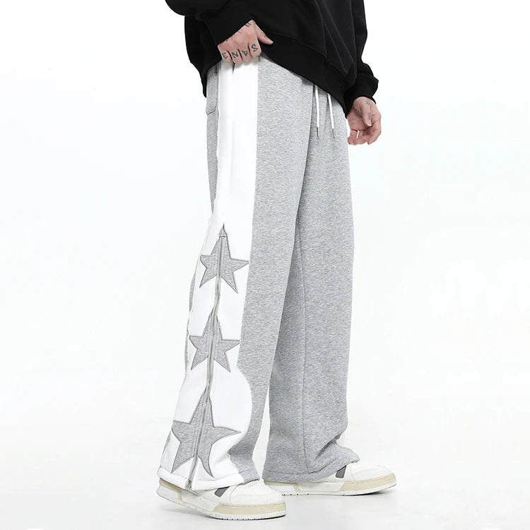 HL Fabrik Großhandel hochwertige Jogginghose aus French Terry mit geradem Bein, individuell bestickter Reißverschluss an der Seite, ausgestellte Y2K-Hose