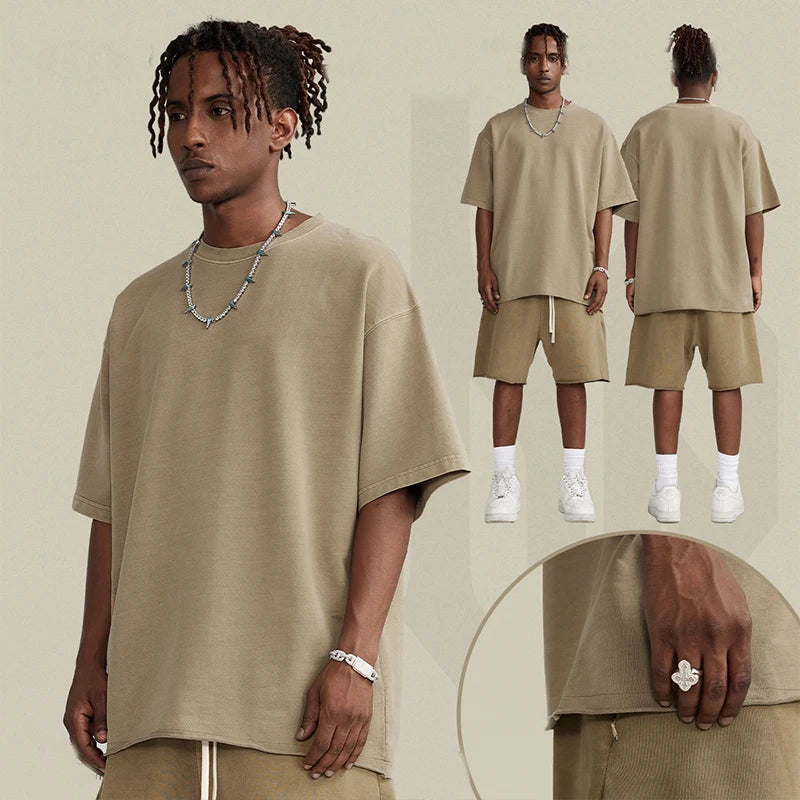 Manufacturer 350gsm Streetwear 100% Cotton Blank T Shirt Plain Casual Men's Oversized Vintage Washed T-shirts