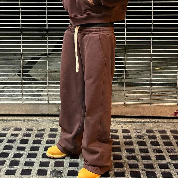 Custom Heavyweight 500 GSM Cotton Fleece Track Flared Jogger Men Print Logo Wide Straight Leg Baggy Sweatpants For Men