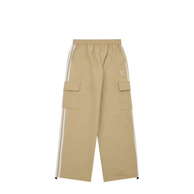 Streetwear Polyester Cargo Parachute Pants Side Striped Men Custom Baggy Wide Leg Oversized Track Pants
