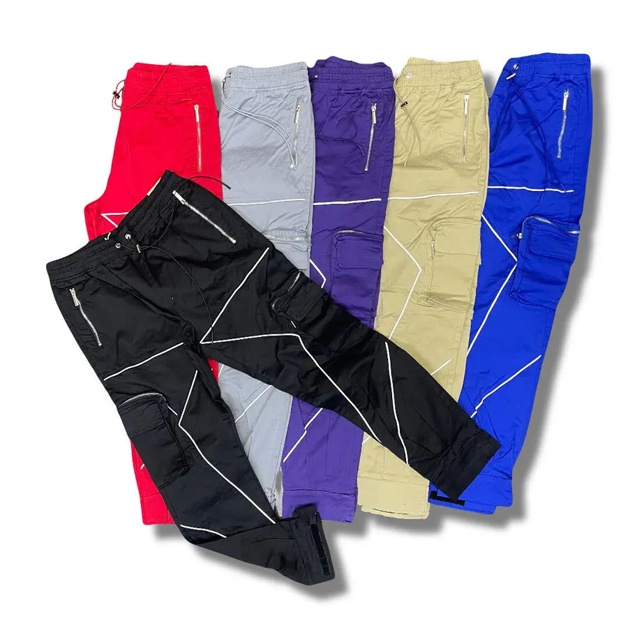 Lightweight Nylon Track Pants Men Custom Reflective Strip Printing Windbreaker Cargo Pants