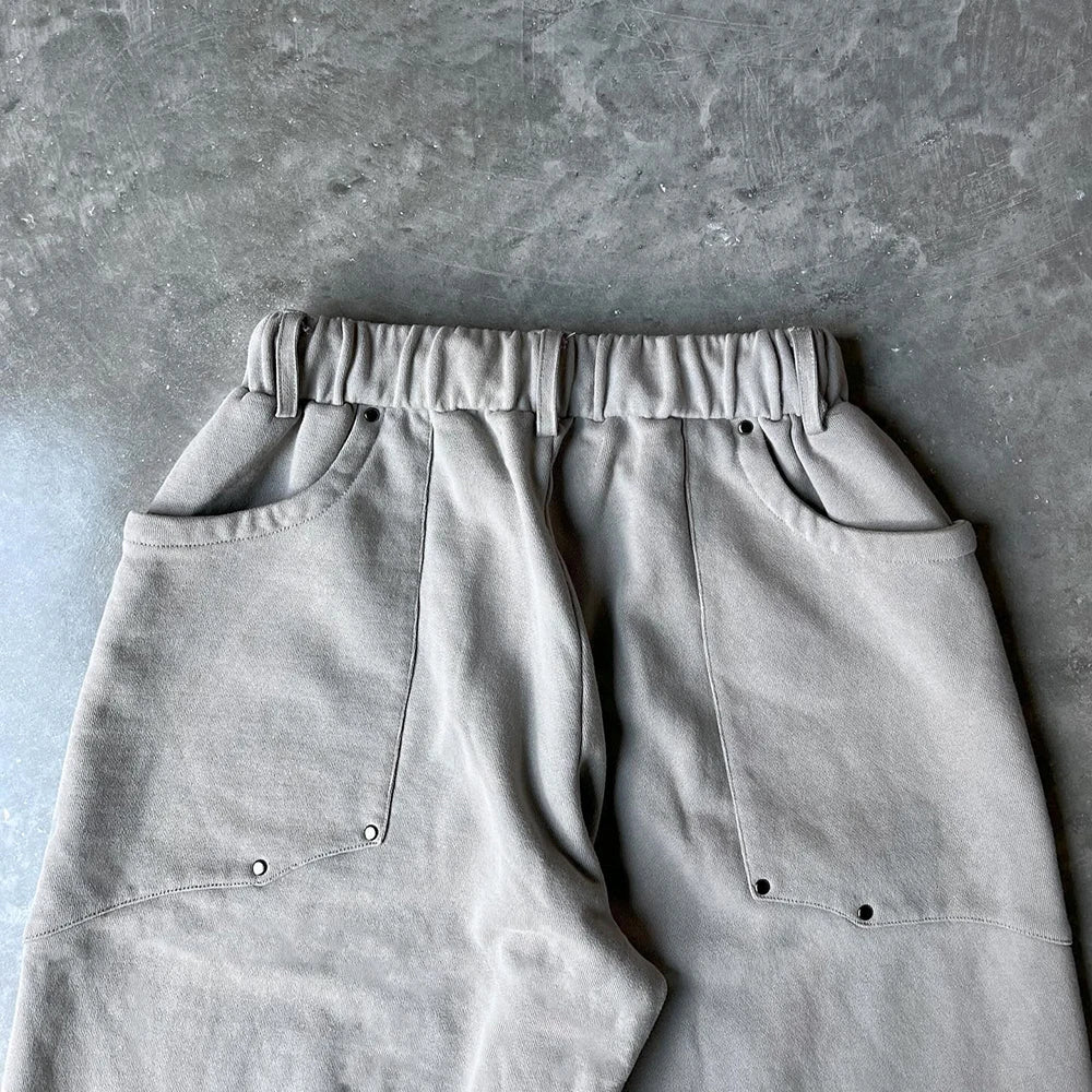 Oem Screen Printing 100% Cotton Sweatpants Men Elastic Drawstring Waist Oversized Wide Leg Baggy Sweatpants