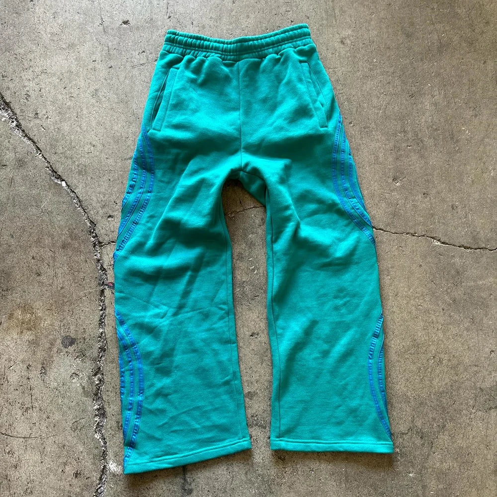 Thick Cotton French Terry Track Pants Men Custom Striped Design Wide Leg Sweatpants