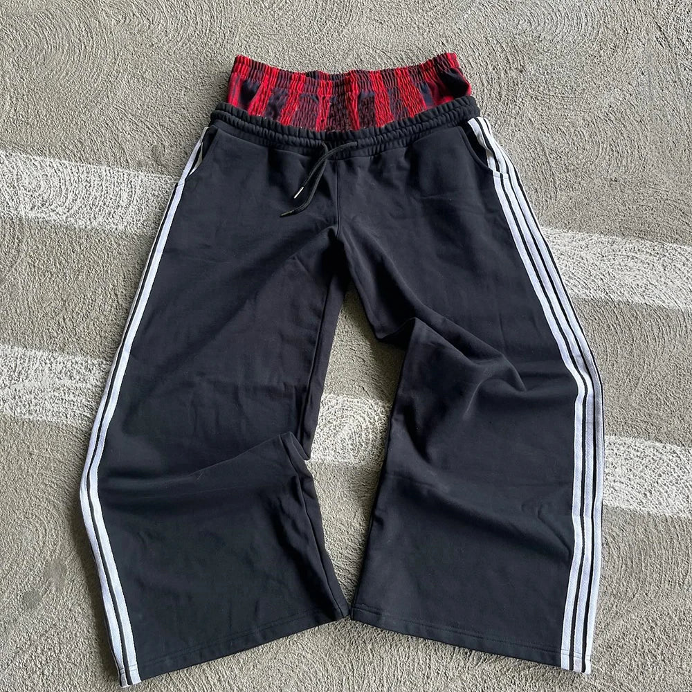 High Quality Streetwear Striped Side Thick Cotton Sweatpants Custom Double Waist Sweatpants For Men