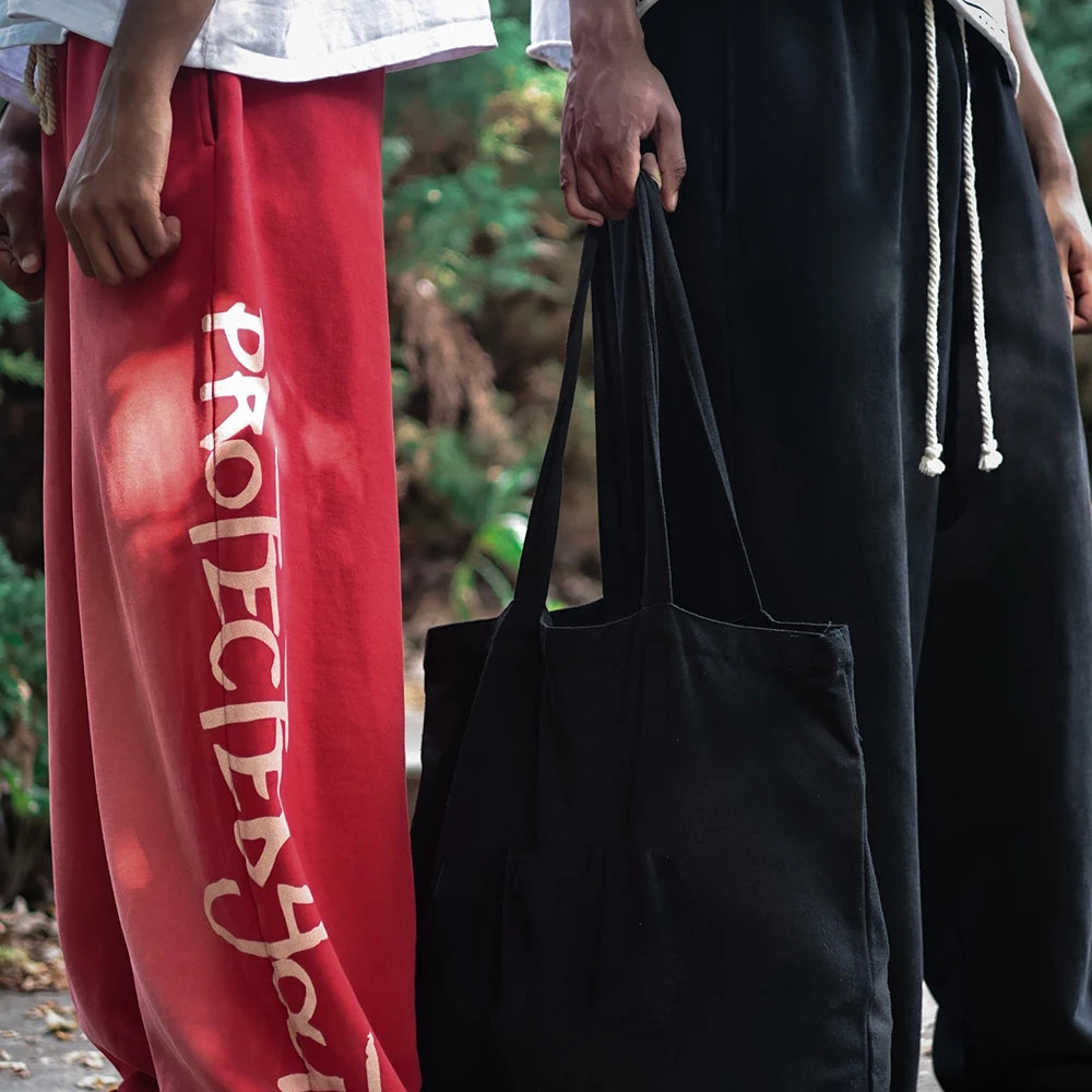 Cotton Sweat Pants Joggers Custom Logo Printed Men Sunfaded Vintage Heavyweight Baggy Wide Leg Sweatpants