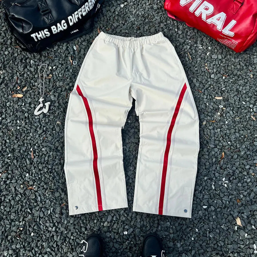 New Arrival Elastic Waist Nylon Pants Men Custom Striped Design Straight Wide Leg Oversized Track Pants