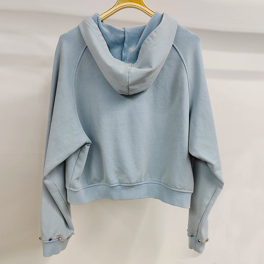 400 Gsm Heavyweight Cotton French Terry Hoodies Custom Logo Print Sunfaded Vintage Wash Men Zip Up Boxy Rhinestone Hoodie