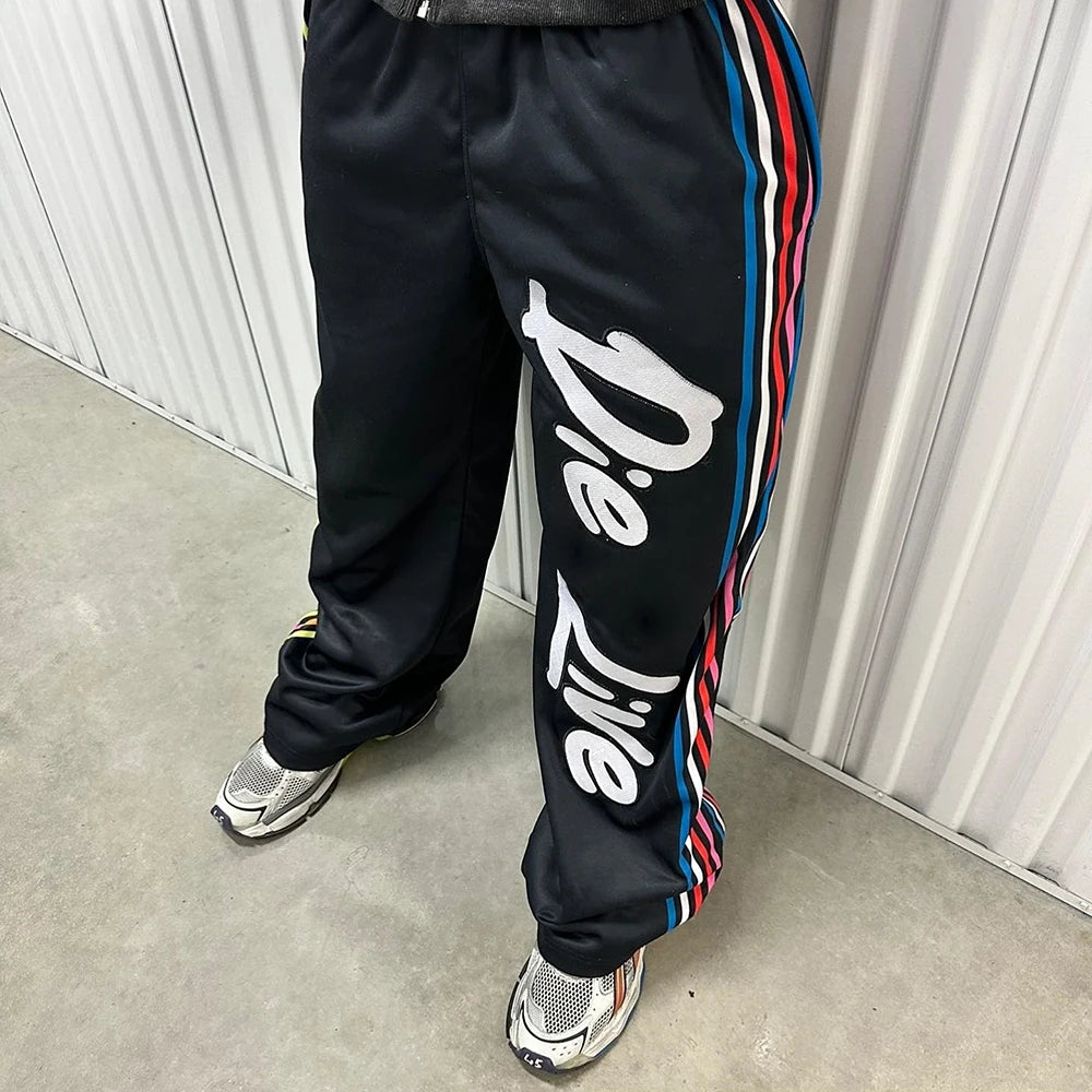 Factory Oem Odm Striped Trimmed Straight Leg Sweatpants Custom Logo Printing Men Wide Leg Track Pants