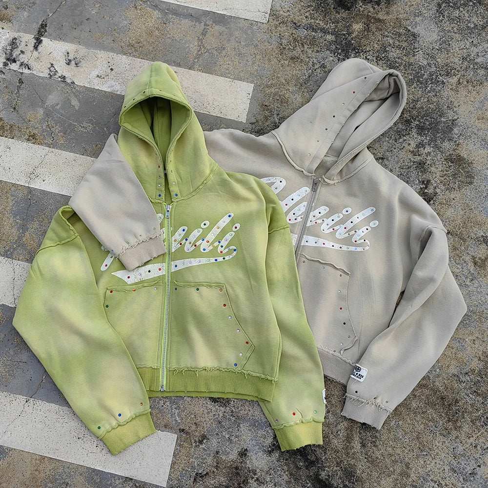 Maßgeschneiderter Oversized-Pullover aus schwerem French Terry aus Baumwolle für Herren, Vintage-Hoodie mit verwaschenem Sonnenfaden