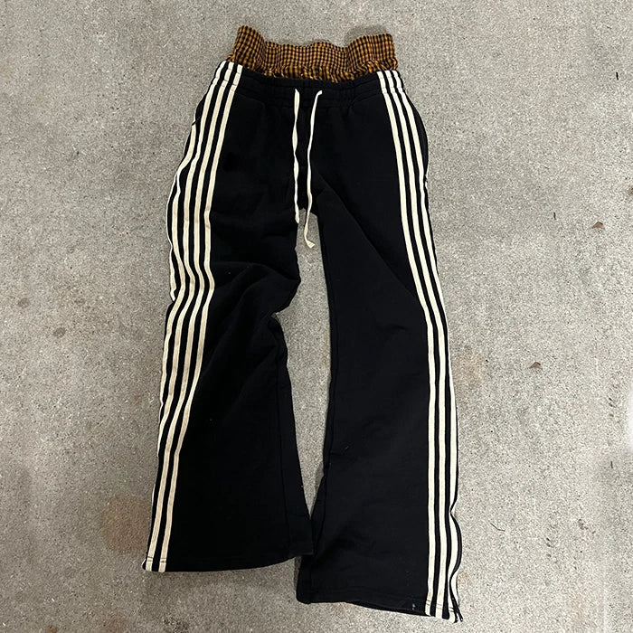High Quality Streetwear Striped Side Thick Cotton Sweatpants Custom Double Waist Sweatpants For Men