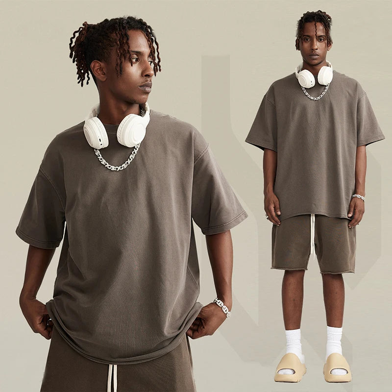 Manufacturer 350gsm Streetwear 100% Cotton Blank T Shirt Plain Casual Men's Oversized Vintage Washed T-shirts