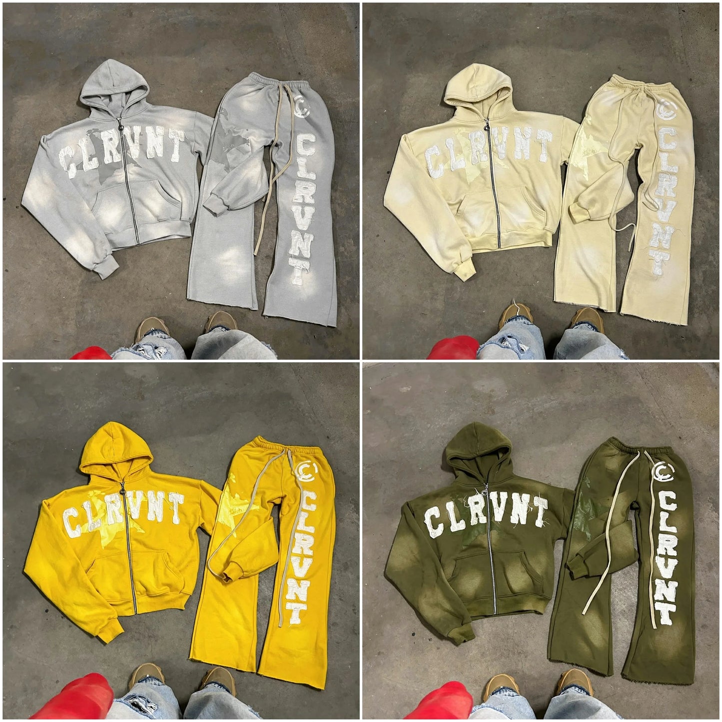 Oem Applique Embroidery Patched Hoodie Sweatpants Tracksuits Sets Men Custom Vintage Washed Two Piece Set Sweatsuits