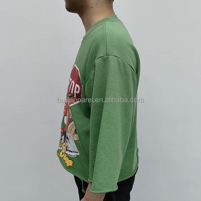 Unisex Oversized Fit Boxy Cropped T-Shirt Screen Printing Men Raw Hem 100% Cotton Hevayweight Box T Shirt