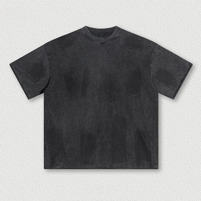 Manufacturer Heavyweight Painted Color Acid Washed Hip Hop Raw Hem Round Neck Oversize Cotton T-Shirt