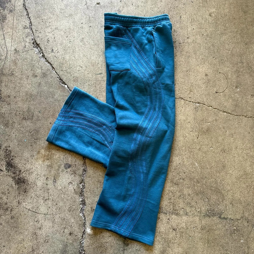 Thick Cotton French Terry Track Pants Men Custom Striped Design Wide Leg Sweatpants
